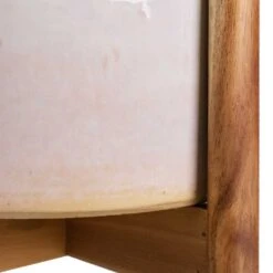 Anzio Plant Pot With Wooden Stand - Stone White -Garden Potted Plant Shop Anzio Plant Pot with Wooden Stand Stone White 1