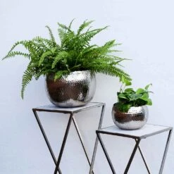 Hammered Bowl - Nickel With Black -Garden Potted Plant Shop Hammered Bowl Nickel Black LS1