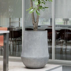 Polystone Coated Darcy Planter - Raw Grey -Garden Potted Plant Shop Polystone Coated Plain Darcy Raw Grey