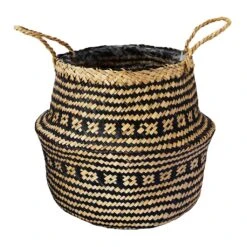 Seagrass Tribal Basket - Black Lined -Garden Potted Plant Shop Seagrass Tribal Plant Basket Black Lined
