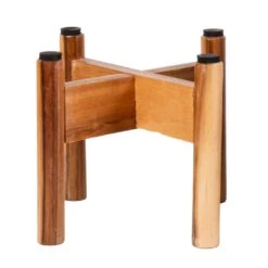 Vigo Plant Pot With Wooden Stand - Concrete Grey -Garden Potted Plant Shop Vigo Plant Pot with Wooden Stand Concrete Grey 19x29cm Stand